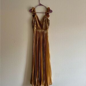 Mac Duggal Metallic Gold Maxi Dress